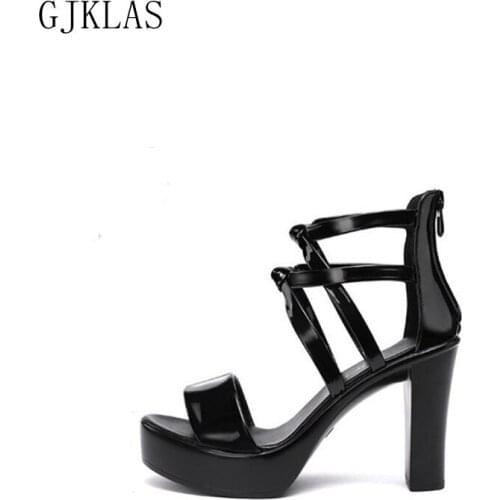 High Heels Sandals Women Sexy Big Size 43 Gladiator Sandals Women Shoes High Heel Leather Summer Chunky Heels Woman Sandals