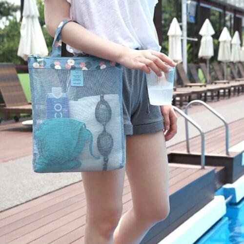 Swimming Mesh Swimming Handbag Women Mesh Handbag Cosmetic Pouch Summer Beach Bag Portable Carrying Beach Ball Toys Clothes Case
