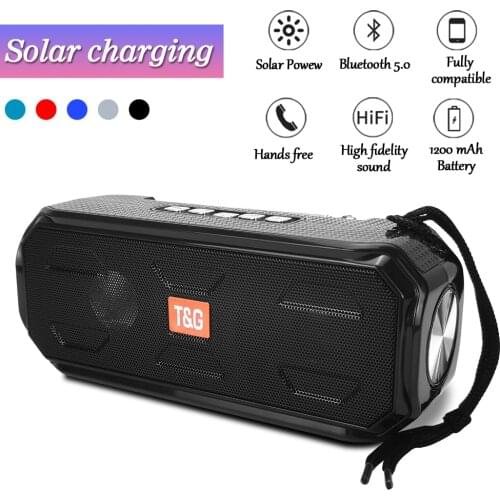 TG280 10W Solar Charging BT 5.0 Wireless Speaker FM Radio USB AUX TF Card 1200mAh Fashion Portable Outdoor Loudspeaker