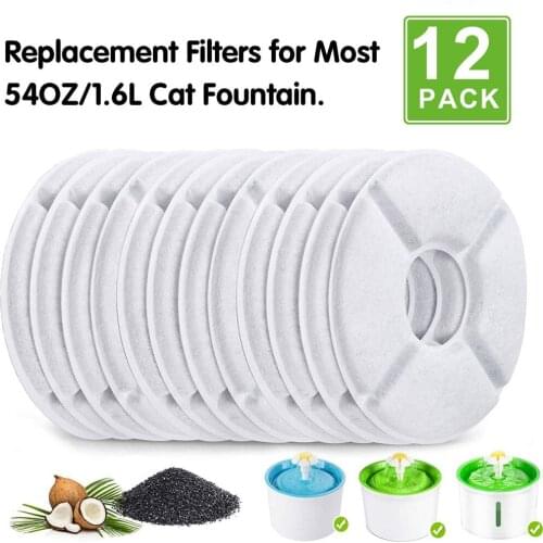12Pcs Cat water Fountain Dog Water Dispenser Activated Carbon Replacement Filter for 1.6L Automatic Pet Cat Water Fountain