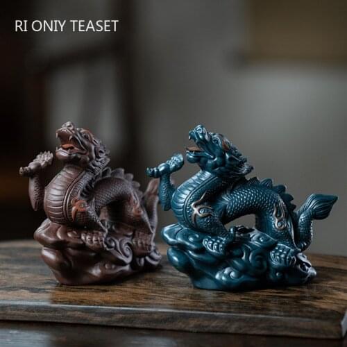 High-end Yixing Purple Clay Tea Pet Handmade Sculpture Dragon Statue Ornaments Tea Figurine Crafts Home Tea Set Decoration Art