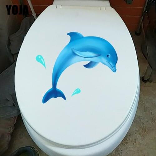 YOJA 23.7×21.1CM Blue Dolphin Creative Toilet Cover Decoration WC Accessories Home Wall Stickers T1-2782