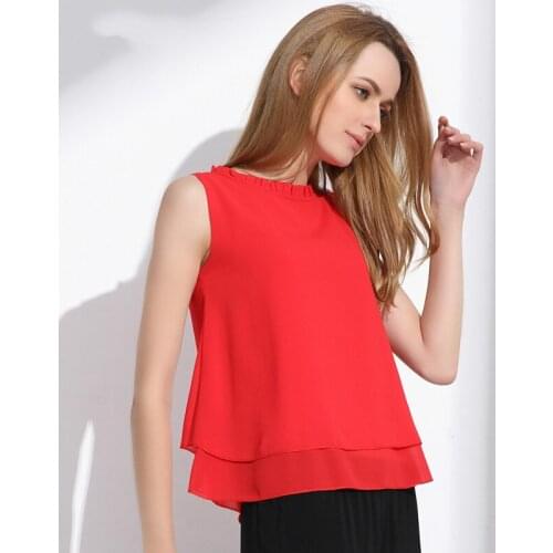 Women Summer Tops Sleeveless plus size crop top Feminine Blouses Loose Ruffle Shirt Fashion Chiffon Blouse For Women Blusas