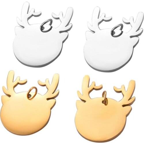 10pcs Dog Tag Necklace Deer Head Military Army Nameplate Engraved Animal ID Blank Pendant Stainless Steel Jewelry Wholesale