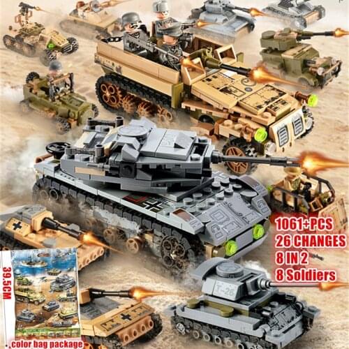 1061PCS Tank Building Blocks Helicopters Toys 8 Soldier Vehicle Aircraft Boy DIY Blocks Military Compatible Bricks Juguetes