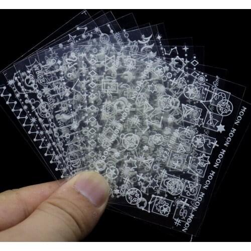 12pcs Gold 3d Nail Art Stickers Hollow Decals Mixed Designs Adhesive Star Moon Nail Tips Decorations Salon Accessory