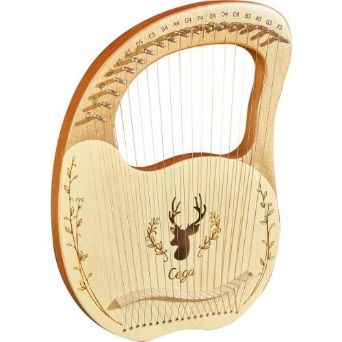 19-String Wooden Lyre Harp Resonance Box String Instrument with Tuning Wrench 3pcs Picks Orff Instrument
