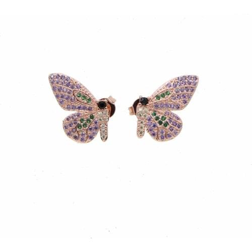 2020 New fashion lovely rose gold color pink purple Butterfly stud earring for women girl sparkling cz minimal delicate jewelry