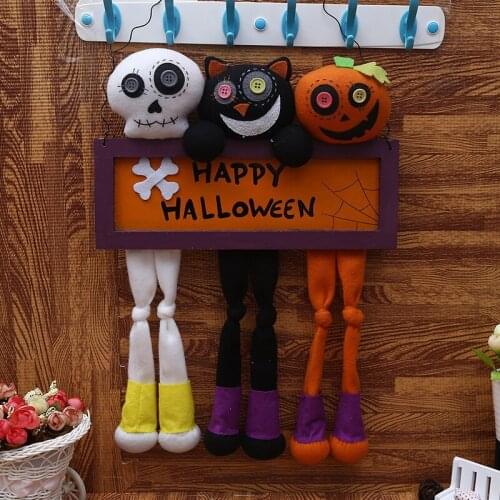 2021 Happy Halloween Decoration Horror House Wooden Door Hanging Ornaments Welcome Signs Flannel Doll Window Wall Home Decor