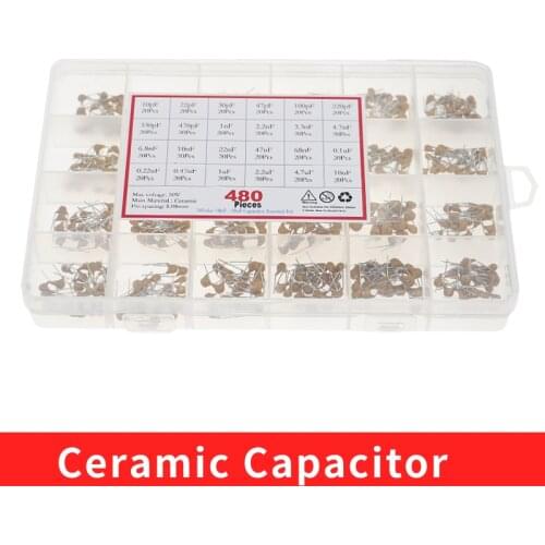 24values*20pcs =480pcs Monolithic Ceramic Capacitor 10pF~10uF,ceramic capacitor Assorted Kit + BOX