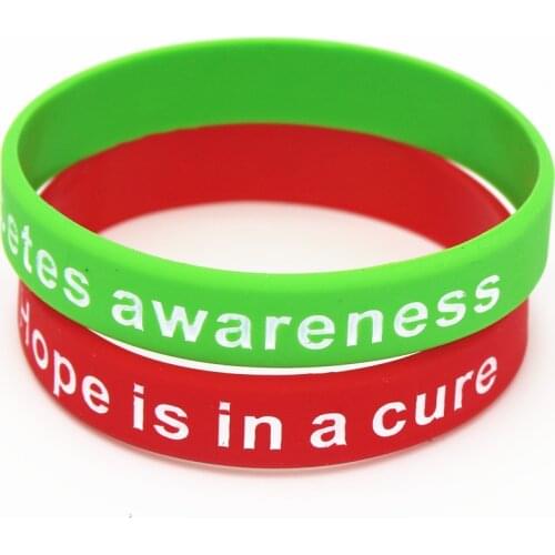 50pcs Diabetes Awareness Bracelets Medical Alert Silicone Wristband Hope is in a Cure Armband Nurse Bangles Gift Wholesale SH112