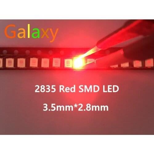 500PCS 12-20LM 2835 Red SMD LED 0.2W high bright light emitting diode chip leds 620-625NM PLCC-2 60Ma SMD/SMT 3528 Red