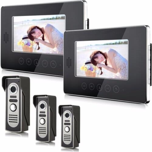 7 Inch Intercom Wired Video Door Phone 3 Outdoor Camera 2 Indoor Monitor