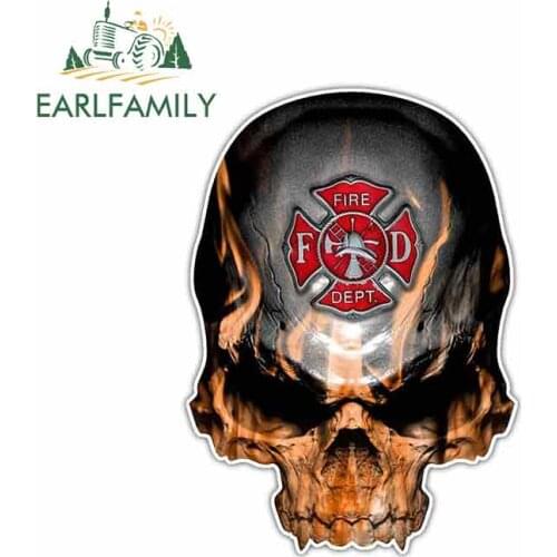 Earlfamily 13cm x 10.8cm For Firefighter Skull Decal Maltese Cross Car Stickers WaterproofOcclusion Scratch Suitable For VAN RV