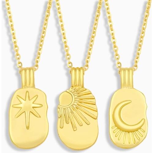 FLOLA Gold Plated Moon And Star Necklace For Women Polished Sun Pendant Necklace Chain Geometric Wholesale Jewelry Gifts nkev07
