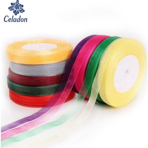 Hot 12mm 50 yard Organza Ribbon Apparel Sewing Fabric For DIY Gift Bow Packaging Ribbon Party Wedding Decoration