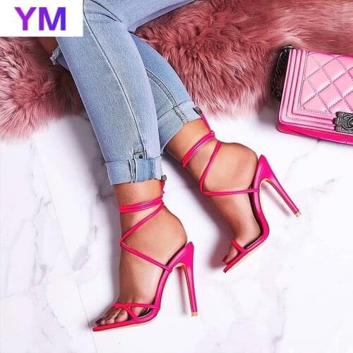 Hot 2021 New Design Square Toe High Heel Sandals Summer Outdoor Dress Shoes Ladies Elegant Sandals Ankle Strap Ladies Shoes 42