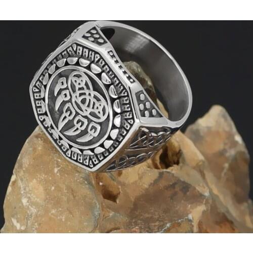 Exquisite Nordic Mythology Viking Celtic Knot Bear Paw Print Titanium Steel Stainless Steel Jewelry Ring
