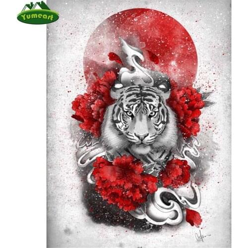 Japanese Warrior Cherry Blossoms Mount Fuji Tiger 5D DIY Square Stones Diamond Painting By Number Cross Stitch Kits Home Decor