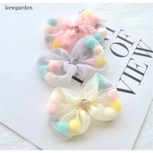 Kewgarden Handmade Hair Gauze Ball Bowknot Material Baby Girl Hair Pins Hairbow Headband Accessories 5*9cm 4Pcs / Set