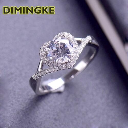 DIMINGKE 1CT 6.5MM Mulberry Diamond Love Heart Ring GRA Certificate S925 Silver Jewelry Wedding Party Lover Gift
