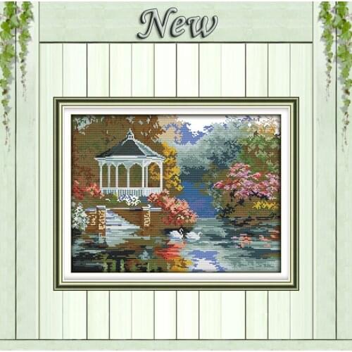 Swan lake scenery park diy painting counted printed on canvas DMC 11CT 14CT kits chinese Cross Stitch embroidery needlework Sets