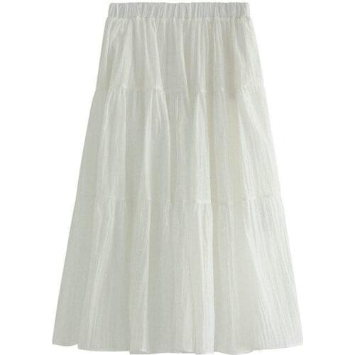 Summer Cake Skirt Women Simple Cotton Long Skirt Women Spring Autumn Mid-length Solid Long Skirts Womens