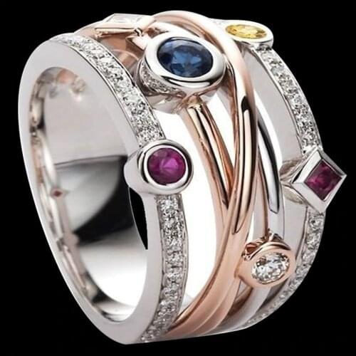 FFLACELL New Fashion Men And Women Colored Zircon Ring Suitable For Banquet Holiday Anniversary Birthday Jewelry Gift
