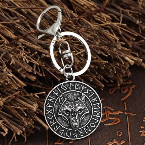 Men viking odin wolf Geri and Freki nordic amulet rune viking Keychain - with gift bag