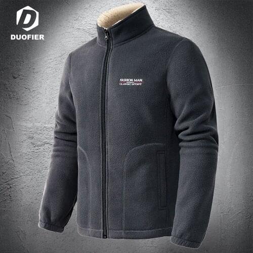 Winter Black Jacket Mens Fleece Stand Collar Jacket Zipper Overcoat Plus Velvet Daily Fashion cazadora hombre Casual Outerwear