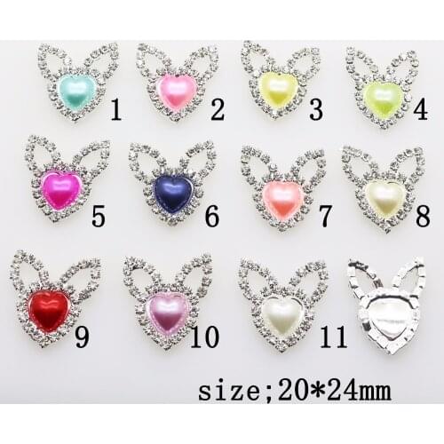 New Hot 10Pcs 20*24mm Heart Rabbit ears Diy Jewelry Accessories rhinestones pedestal embellishments caps Decoration For Making