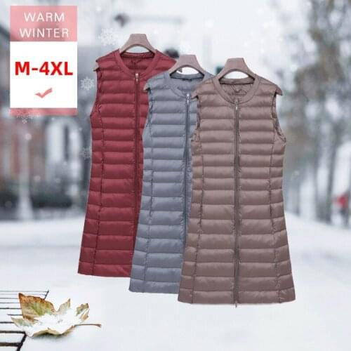New Winter Women White Duck Down Long Vest Female ultra Light Slim Thin Warm Sleeveless Coat Windproof portable Zipper Waistcoat