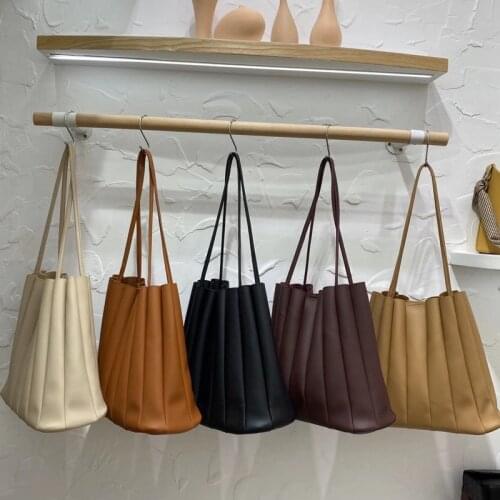 Solid Color Womens Bag Female Pleated Bag Drawstring Small Handbags Organ Designer Chic Bag Sets Japan Ladies Shoulder Bag