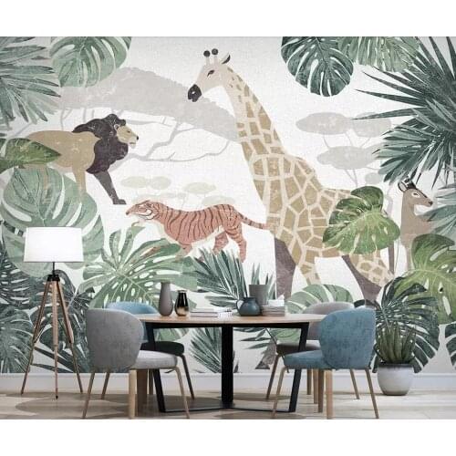 Custom mural wallpaper 3D Nordic tropical plant animal giraffe living room background wall painting