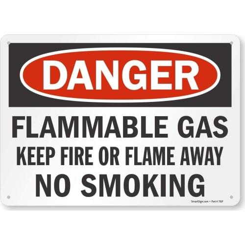 SmartSignS869 "Danger Flammable Gas, No Smoking" Sign |8" x 12" Aluminum Black/Red on White