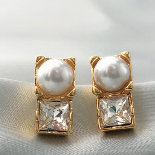Pearl diamond earrings brass gold-plated earrings jewelry wholesale girls commuting OL earrings earrings