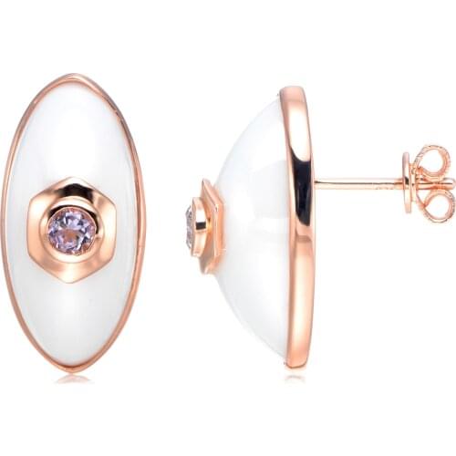 Genuine Amethyst or Citrine Rose Gold Over Sterling Silver Earrings with White or Black Ceramic