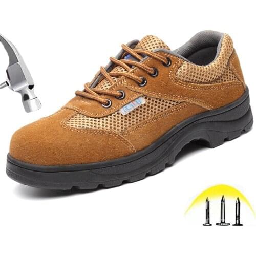 Steel Toe Safety Shoes For Men Casual Breathable Leather Anti-slip Work Boot Outdoor Sneakers for Industrial and Construction