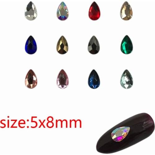 30/100Pcs Nail Art Rhinestone 5x8mm Drop Flatback Glass Crystal Shiny For Nail DIY Decoration Rhinestone