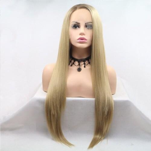 Melody Ombre Blonde Wig with Blonde Brown Roots Long Straight Synthetic Lace Front Wig with Heat Resistant Fiber for Black Women