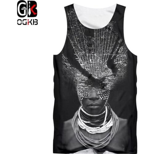 OGKB New Summer Top Women/mens 3d Print African Lady With Necklace Tank Top Sleeveless Tee Shirts Workout Fitness Casual Vest