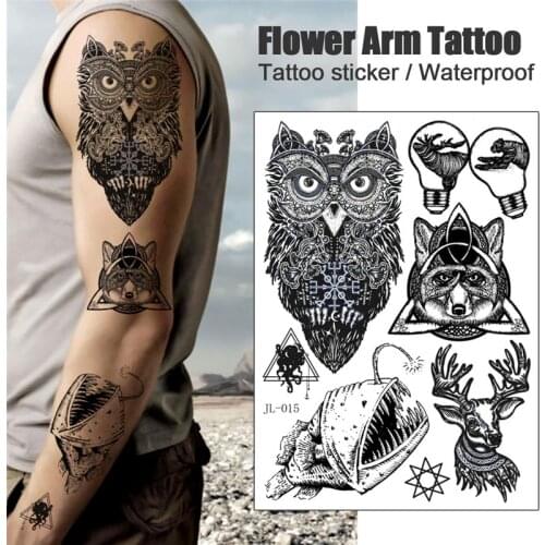 HOT Wolf Tiger Owl Temporary Tattoo Sticker Black Animal Waterproof Tattoo Water Transfer Fake Tattoo for Men Women