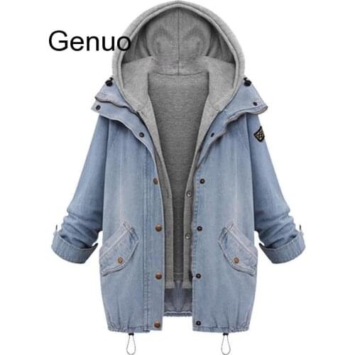 Plus Size 7XL Winter Women Jean Jacket Warm Collar Hooded Coat Jacket Denim Parka Outwear Long Bomber Women Streatwear Jacket