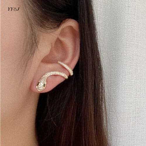 Rhinestone snake hook stud earrings for women ear cuff unique cool ear jewelry 2021 egirl punk acceoosry