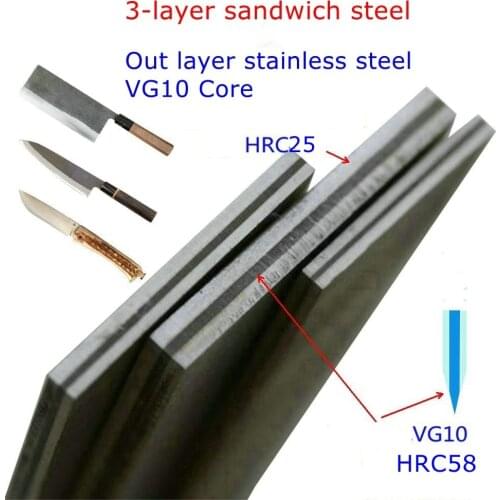 1Piece sandwich steel 3-layer Knife blade steel blank HRC56-58 knife making steel DIY knife bar blanks