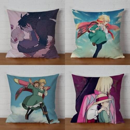 1pcs Anime Howls Moving Castle Cartoon Printed Throw Pillow Cushion Cosplay Prop Home Decor Collection for Women Men 45x45cm