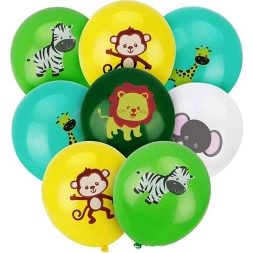 10pcs/lot Cartoon Animal Elephant Zebra Monkey Giraffe Balloons Jungle Safari Animals Theme Birthday Party Decor Globos