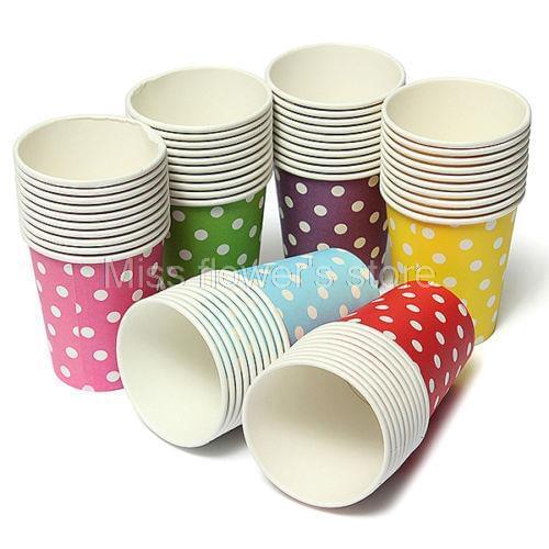 10 Pcs Disposable Colored Polka Dots Paper Cups Wedding Party Drinking Beverage Tableware Events Catering 9oz