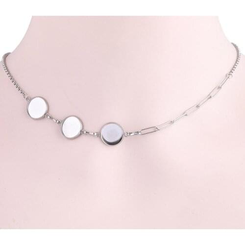 2pcs stainless steel fit 12mm cabochon pendant setting trays diy adjustable chain necklace base blanks diy jewelry bezels