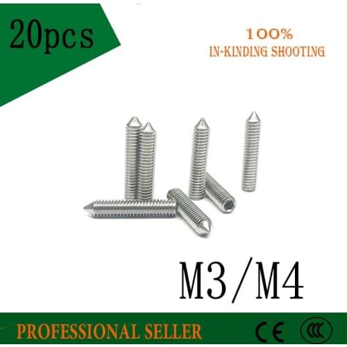 20pcs DIN553 M3/M4 304 Stainless Steel Tip Tightening Screws Headless Screws Top Wire Set Screws Machine Meters